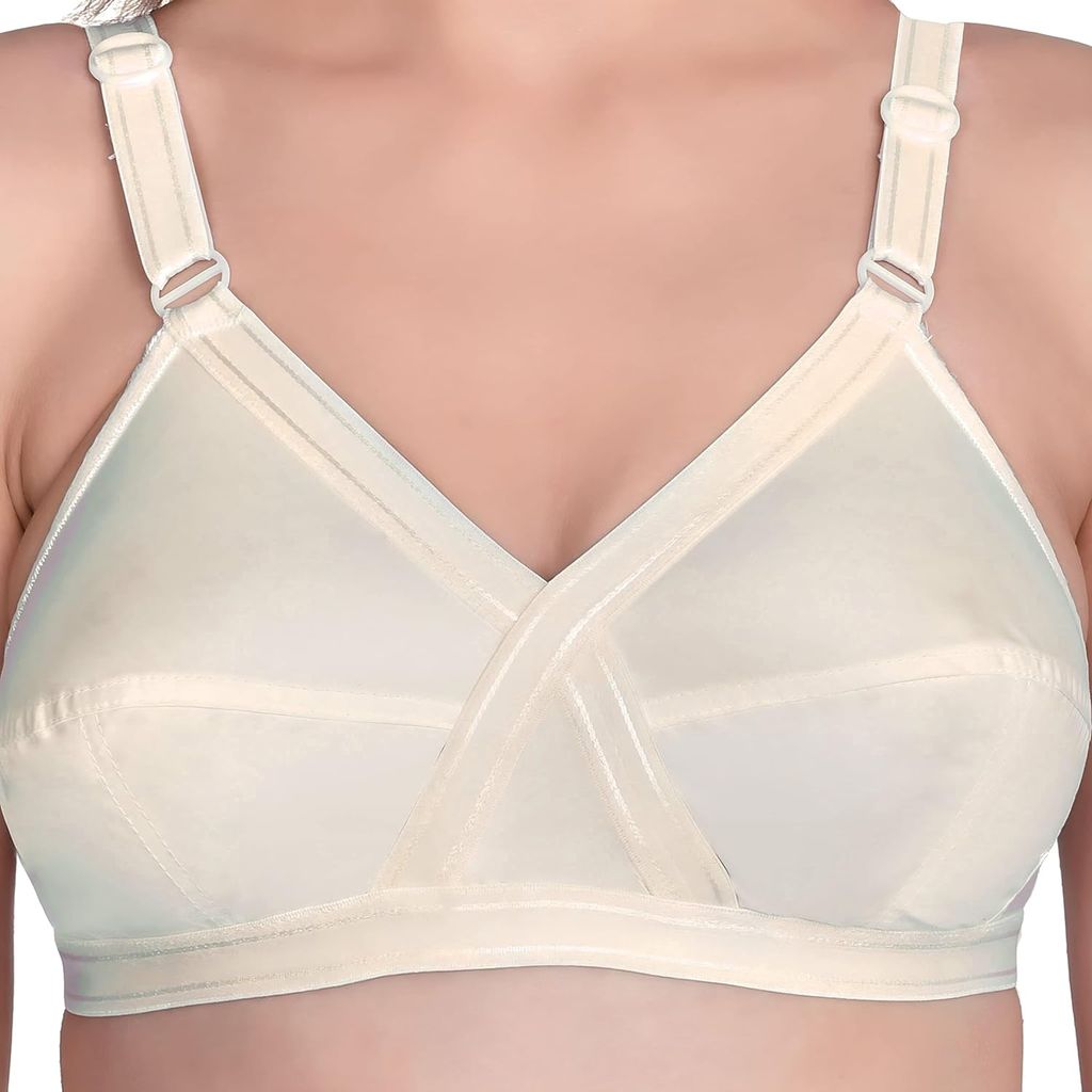 FASHION BONES Women's Cotton Cross Bra for Women and Girls | Full Coverage, Non-Padded | Daily Use Cotton Bra | Beige-White-Black (Combo of 3)
