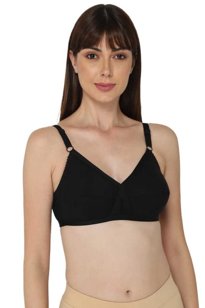 FASHION BONES Women's Cotton Cross Bra for Women and Girls | Full Coverage, Non-Padded | Daily Use Cotton Bra | Black-White (Combo of 2)