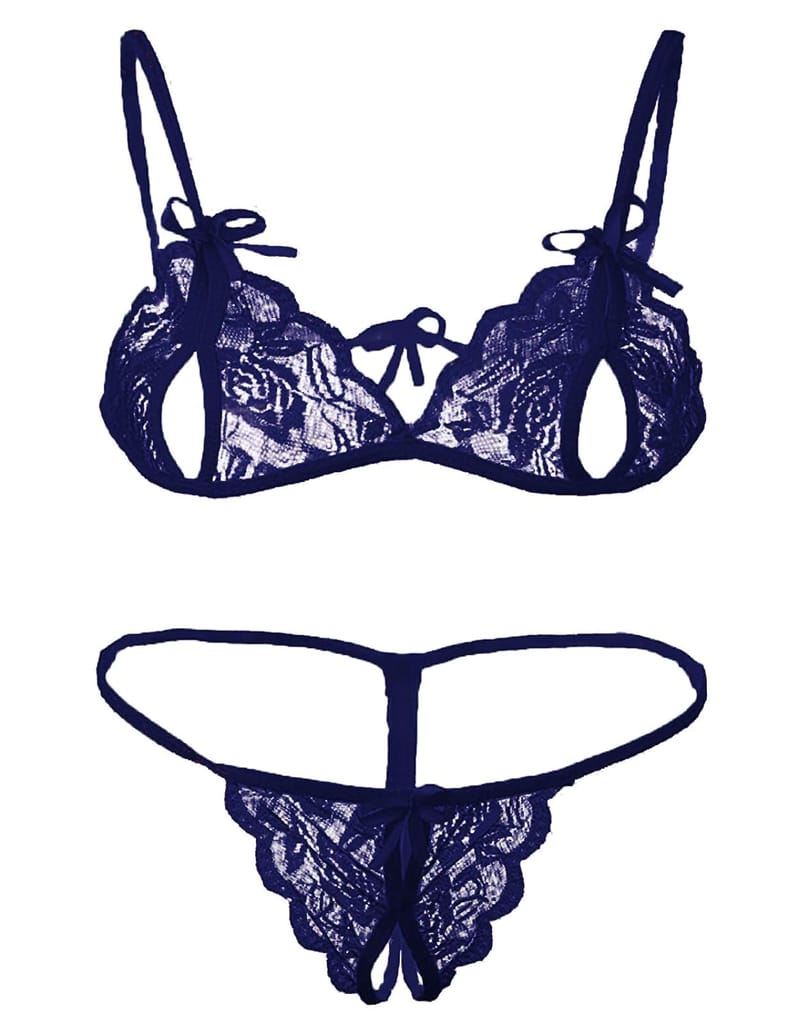 FASHION BONES Women Babydoll Nightwear Lace Bra Panty Lingerie Set, Combo (Free Size) Fit Small to Large