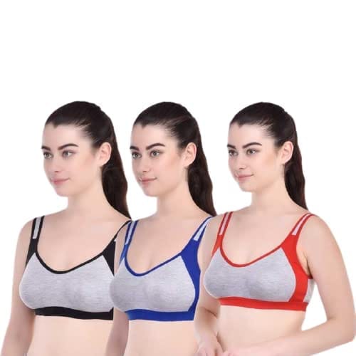 Fashion Bones- Women Cotton Blend Non Padded Full Coverage Sports Bra Pack of 2