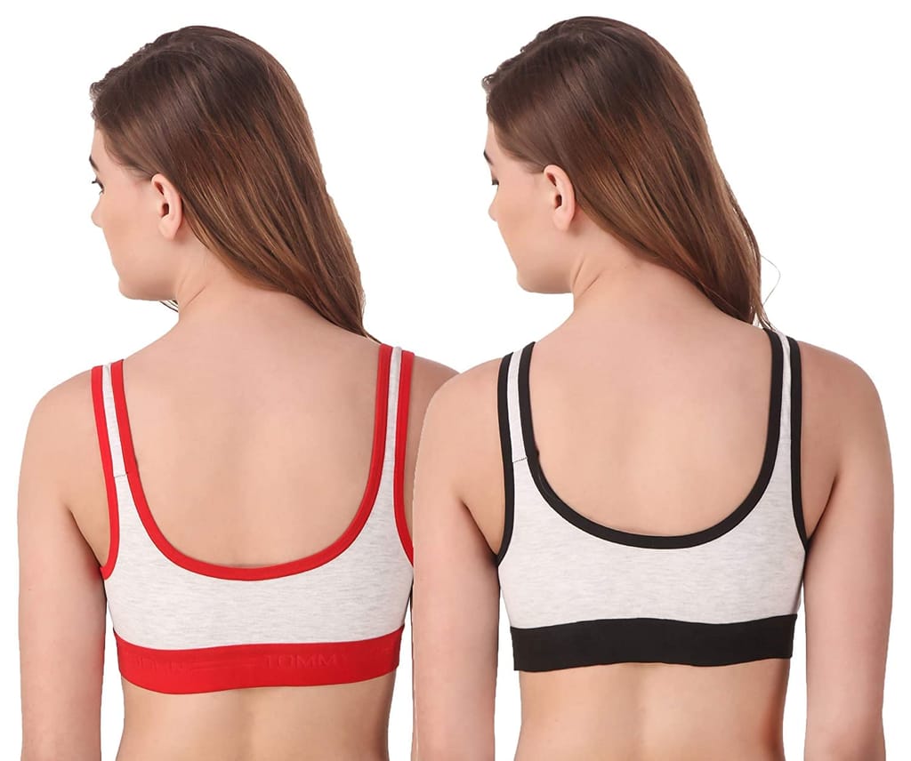 Fashion Bones- Women Cotton Blend Non Padded Full Coverage Sports Bra Pack of 2