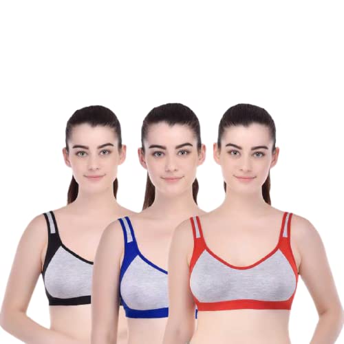 Fashion Bones- Women Cotton Blend Non Padded Full Coverage Sports Bra Pack of 2