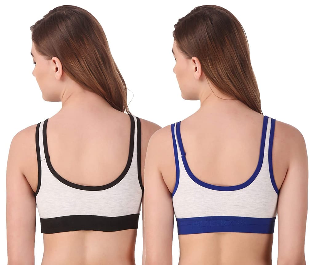 Fashion Bones- Women Cotton Blend Non Padded Full Coverage Sports Bra Pack of 2