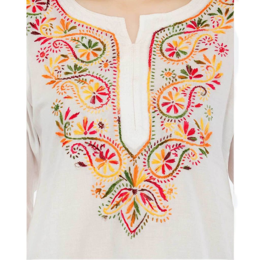 FASHION BONES Stylish Short Black Chikankari Cotton Kurti - Elegant Hand-Embroidered Indian Tunic for Women and Girls