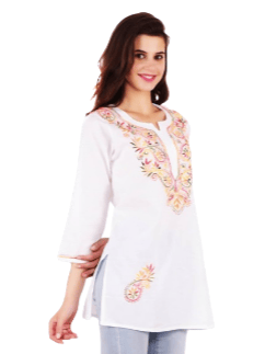 FASHION BONES Stylish Short Black Chikankari Cotton Kurti - Elegant Hand-Embroidered Indian Tunic for Women and Girls