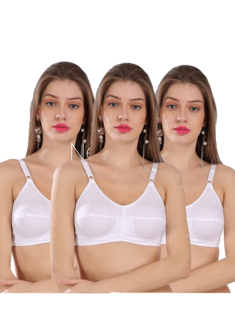 Fashion Bones Pure Cotton Full Coverage | Push Up Non Padded Wire Free | Daily Use Bra | for Women and Teenage Girls | Size A - B - C - D - DD Pack of 3