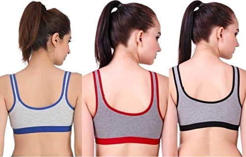 Fashion Bones - Sports Bra Gym Workout Yoga Non Padded Non Wired Pull On Bra (Pack of 3)