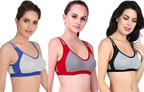 Fashion Bones - Sports Bra Gym Workout Yoga Non Padded Non Wired Pull On Bra (Pack of 3)