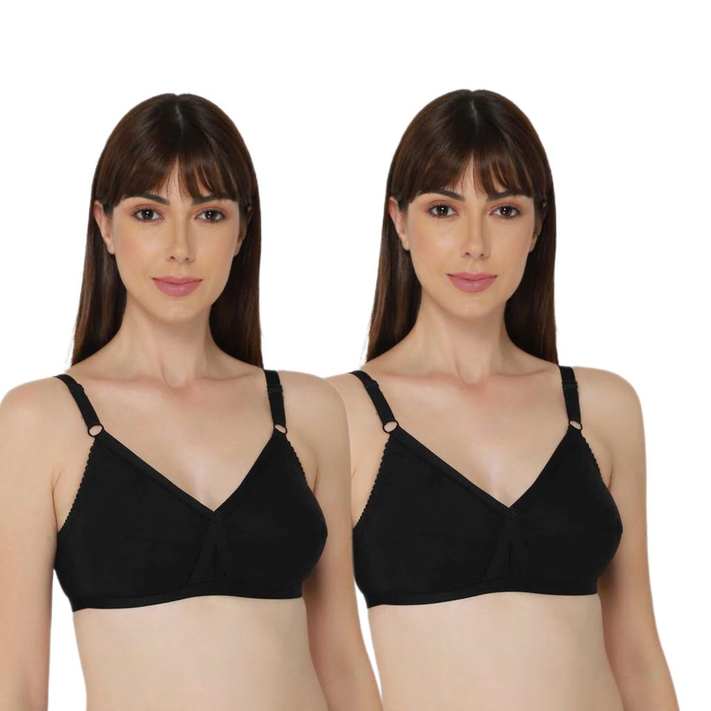 FASHION BONES Women's Cotton Cross Bra | Full Coverage, Non-Padded | Daily Use Cotton Bra | White & Beige | Combo (Pack of 2)