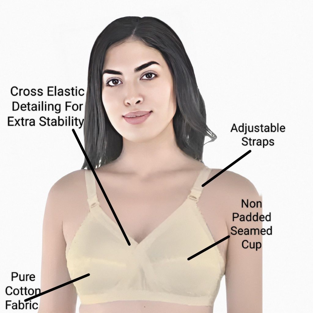 FASHION BONES Women's Cotton Cross Bra | Full Coverage, Non-Padded | Daily Use Cotton Bra | White & Beige | Combo (Pack of 2)