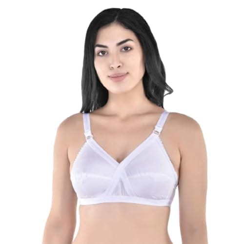 FASHION BONES Women's Cotton Cross Bra | Full Coverage, Non-Padded | Daily Use Cotton Bra | White & Beige | Combo (Pack of 2)