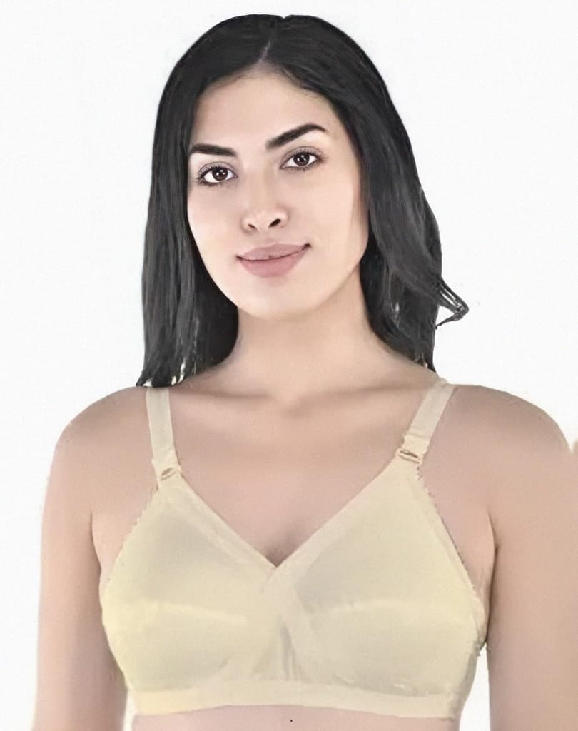 FASHION BONES Women's Cotton Cross Bra | Full Coverage, Non-Padded | Daily Use Cotton Bra | White & Beige | Combo (Pack of 2)