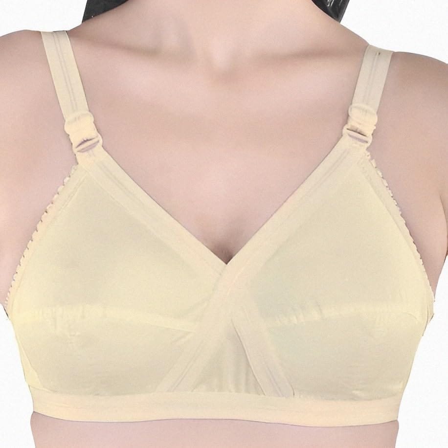 FASHION BONES Women's Cotton Cross Bra | Full Coverage, Non-Padded | Daily Use Cotton Bra | White & Beige | Combo (Pack of 2)