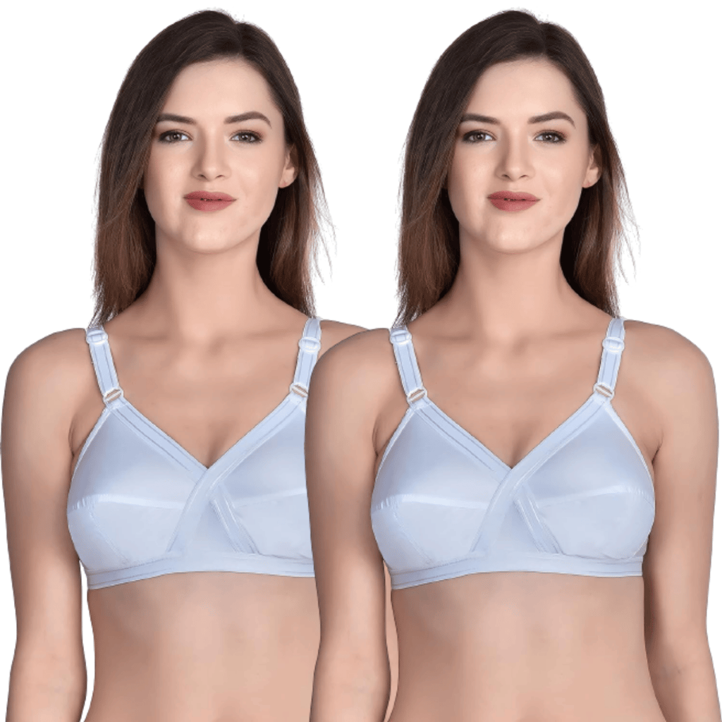 FASHION BONES Women's Cotton Cross Bra | Full Coverage, Non-Padded | Daily Use Cotton Bra | White & Beige | Combo (Pack of 2)