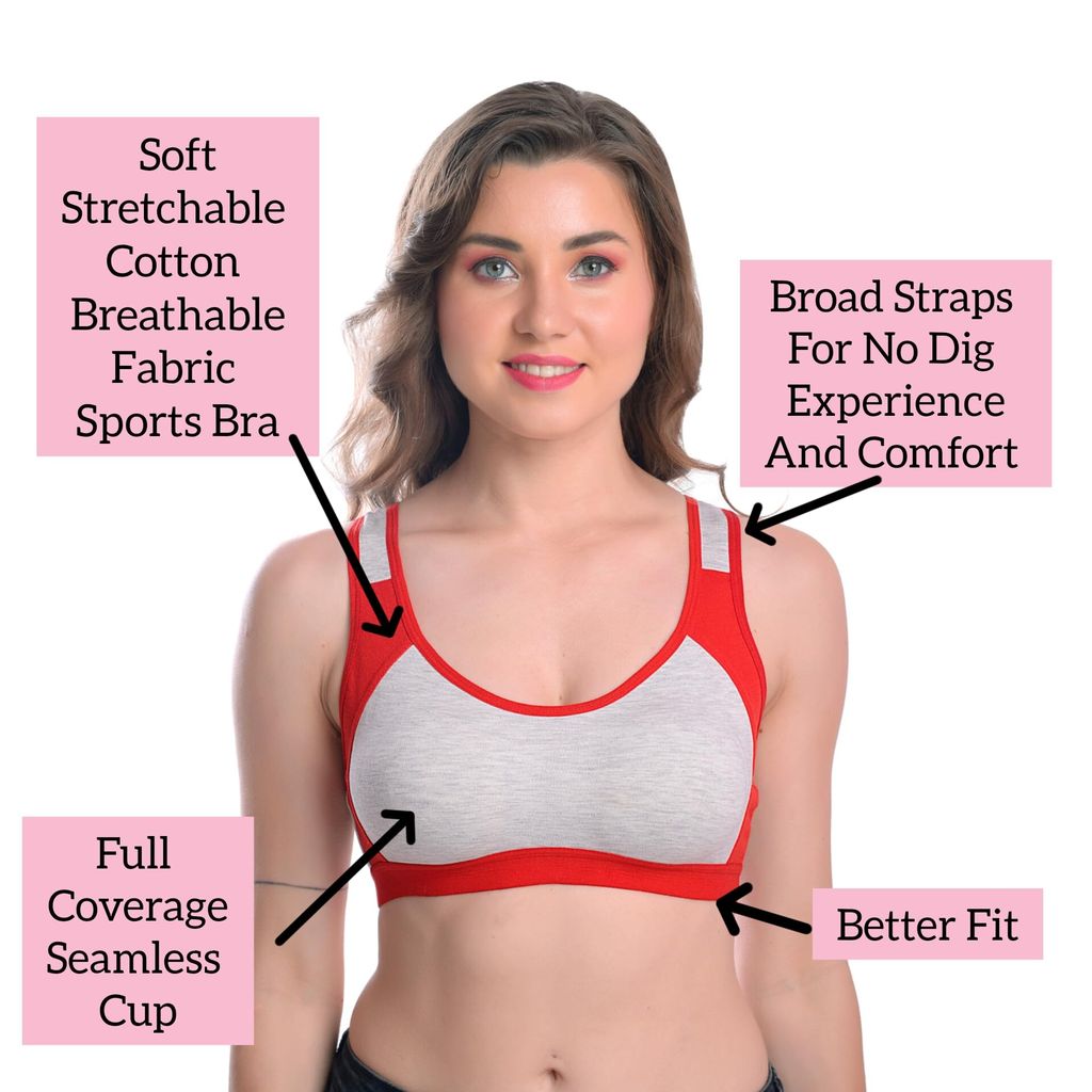 FASHION BONES Women's Everyday Cotton Sports Bra | Support - Ideal for Active Women | Non Padded | Gym | Running | Full Coverage, Breathable & Stylish