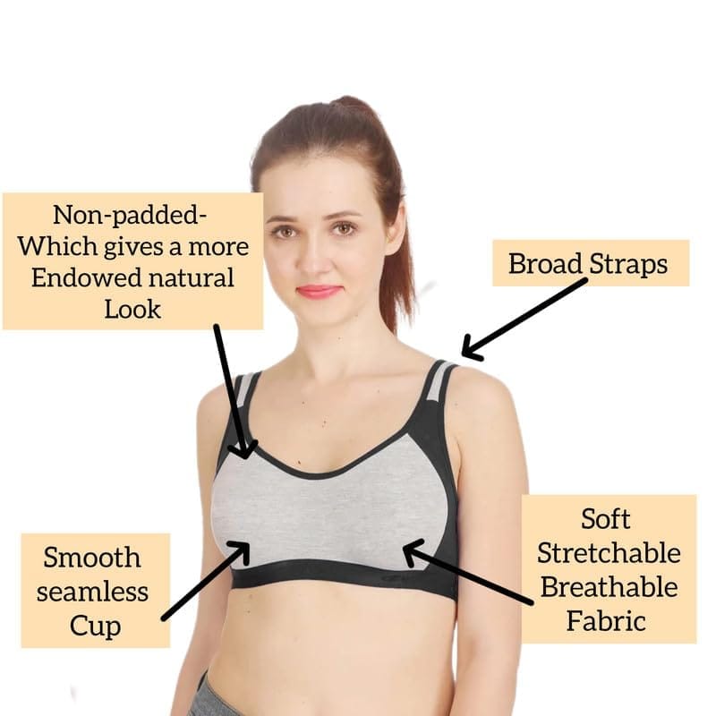 FASHION BONES Women's Everyday Cotton Sports Bra | Support - Ideal for Active Women | Non Padded | Gym | Running | Full Coverage, Breathable & Stylish