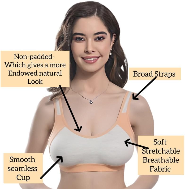 FASHION BONES Women's Everyday Cotton Sports Bra | Support - Ideal for Active Women | Non Padded | Gym | Running | Full Coverage, Breathable & Stylish