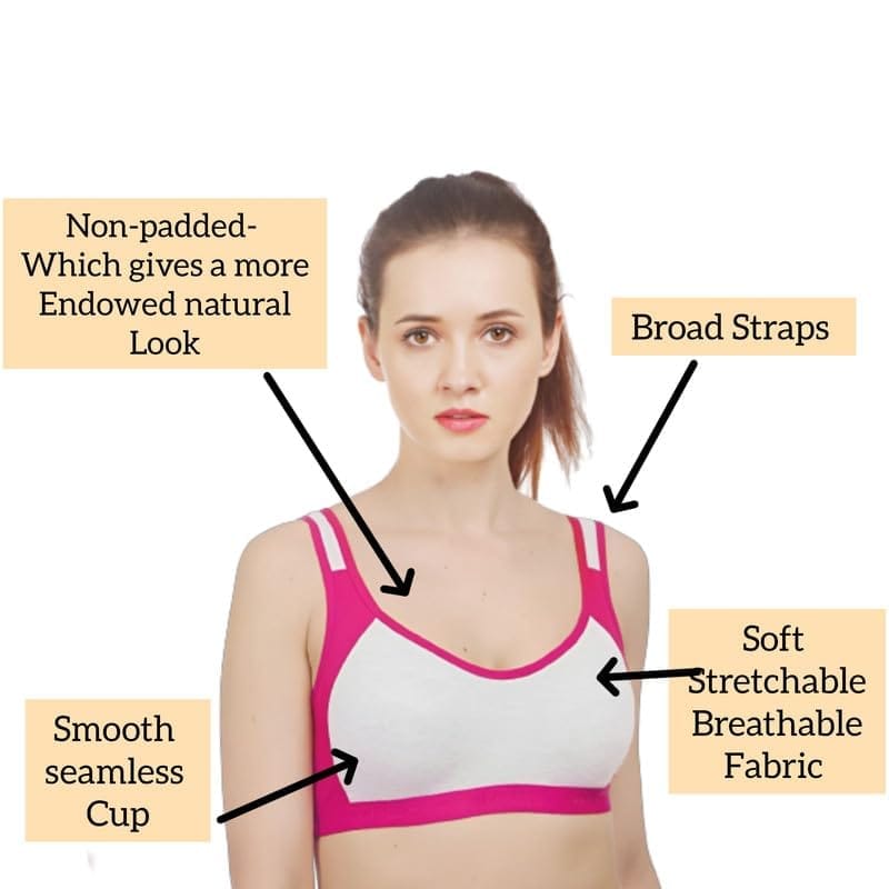 FASHION BONES Women's Everyday Cotton Sports Bra | Support - Ideal for Active Women | Non Padded | Gym | Running | Full Coverage, Breathable & Stylish