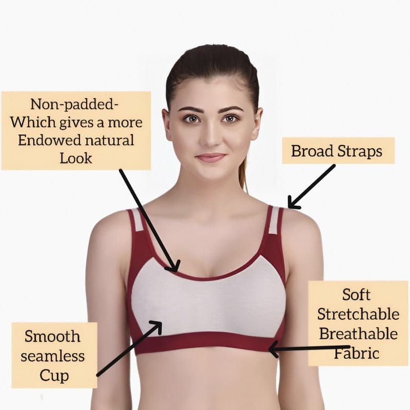 FASHION BONES Women's Everyday Cotton Sports Bra | Support - Ideal for Active Women | Non Padded | Gym | Running | Full Coverage, Breathable & Stylish