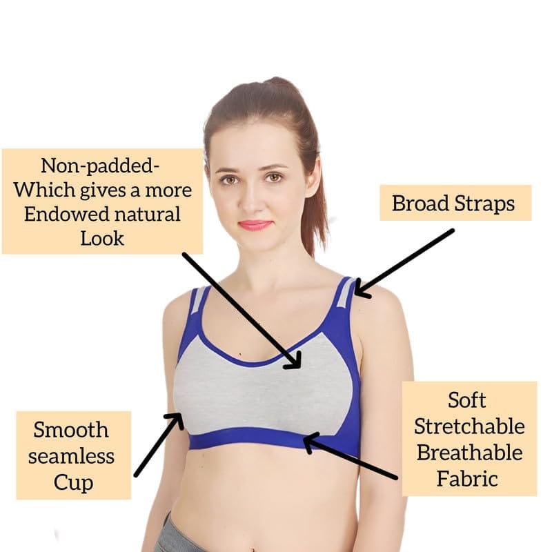 FASHION BONES Women's Everyday Cotton Sports Bra | Support - Ideal for Active Women | Non Padded | Gym | Running | Full Coverage, Breathable & Stylish