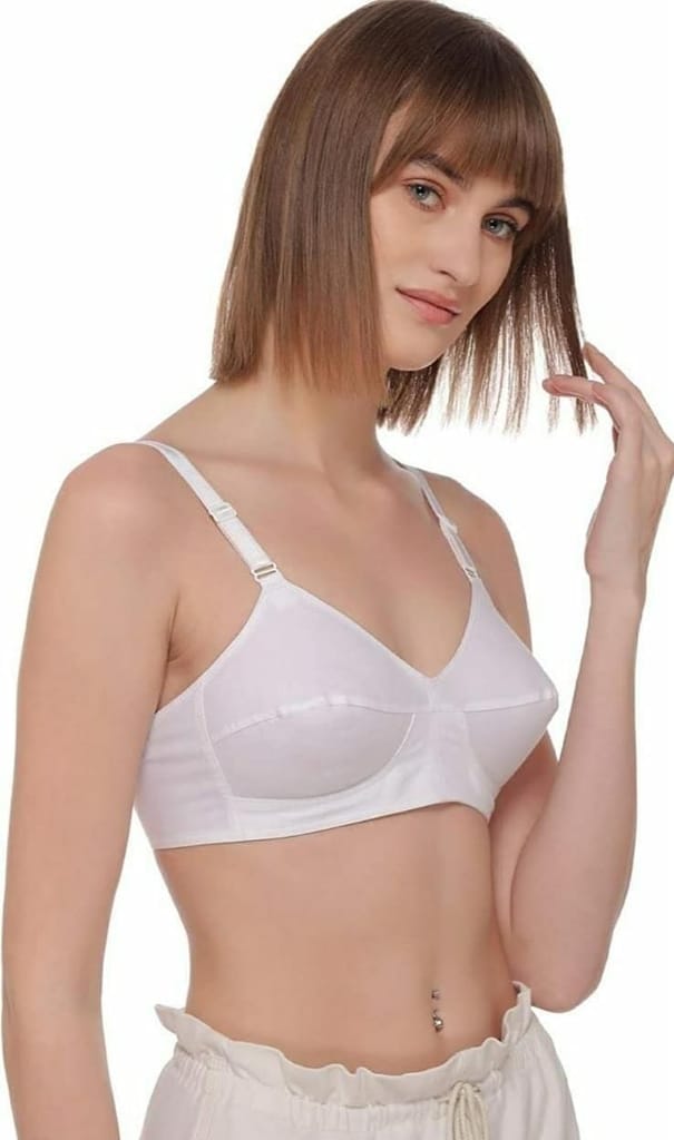FASHION BONES Pure Cotton Full Coverage Push Up Non Padded Wire Free Daily Use Bra in Size A B C D DD for Women and Girls Combo Pack of 3 White