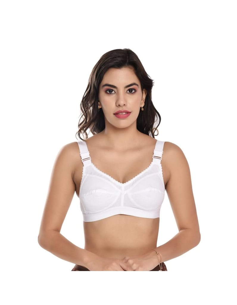 FASHION BONES Cotton Bra with Broad Straps for Heavy Bust Women and Teenage Girls - Wire Free, Non Padded, Maximum Support and Comfort Pack of 2