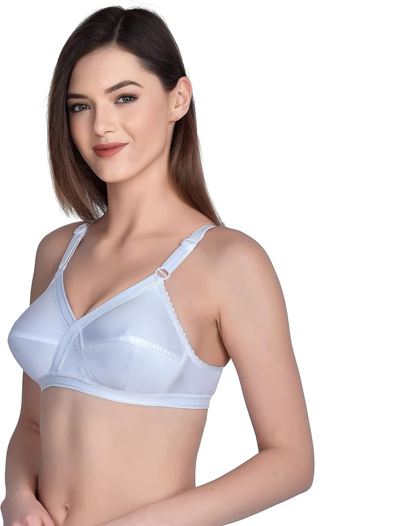 FASHION BONES Full Coverage Daily Use Cotton Cross Bra in Cup Size C for Women and Girls Combo Pack of 2 White