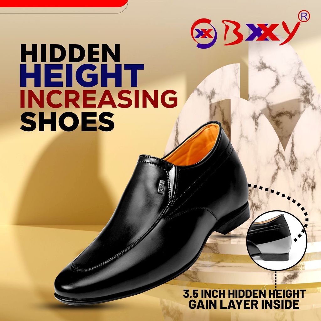 BXXY Men's 9 cm (3.5 Inch) Hidden Height Increasing Faux Leather Material Slip-on Formal Dress Shoes - Formal Shoes | Buy online on ZillyBuy