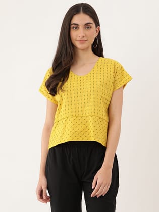 Yellow Geometric Print Boxy Top Yellow Top