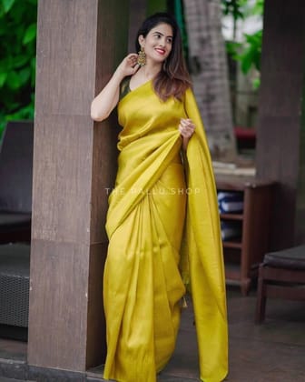 Haldi Yellow Zari Work Silk Saree With Blouse Piece