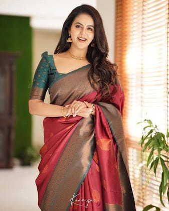 Stunning Grey Zari Work Silk Saree With Blouse Piece