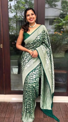 Silver Yellow Zari Work Silk Saree With Blouse Piece