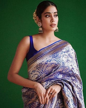 Royal Blue Zari Work Silk Saree With Blouse Piece