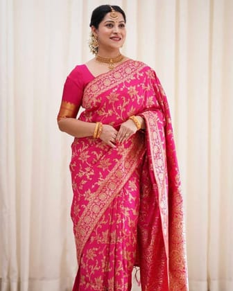 Haldi Yellow Zari Work Silk Saree With Blouse Piece