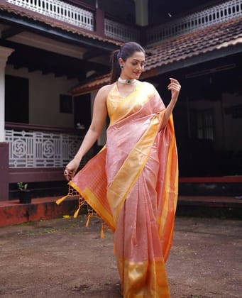 Mustard Colour Saree With Maroon Combination Border Zari Work Silk Saree With Blouse Piece