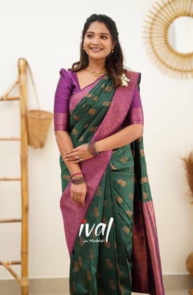 Aqua Blue Zari Work Silk Saree With Blouse Piece