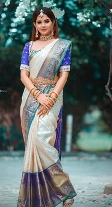 Violet Zari Work Banarasi Saree With Blouse Piece