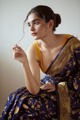 Dark Peach Zari Work Silk Saree With Blouse Piece