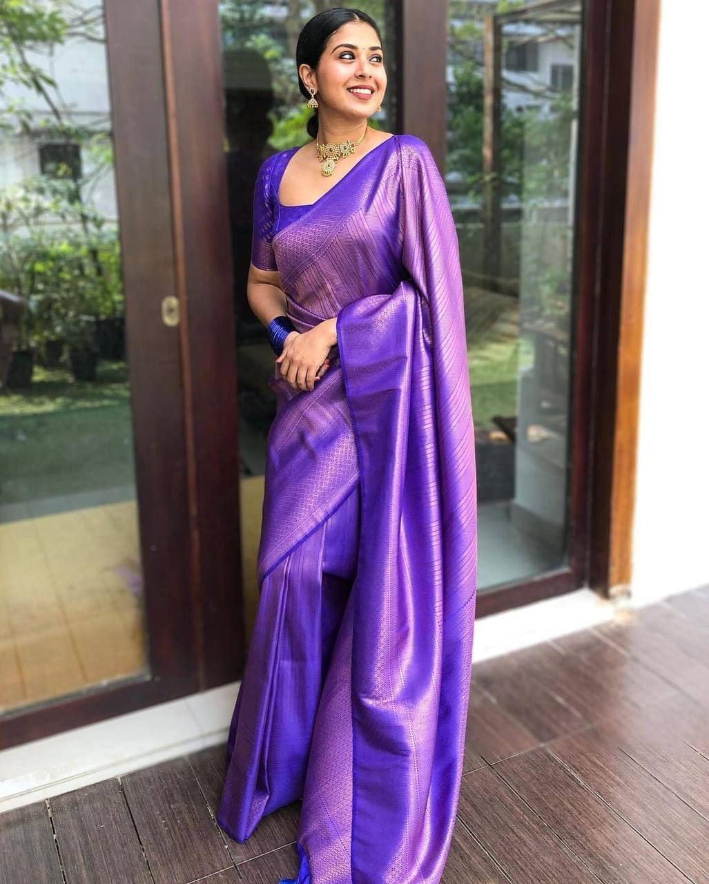 Royal Blue Zari Work Silk Saree With Blouse Piece