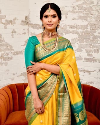 Haldi Yellow Zari Work Silk Saree With Blouse Piece