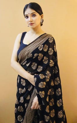 Sky Blue Zari Work Silk Saree With Blouse Piece