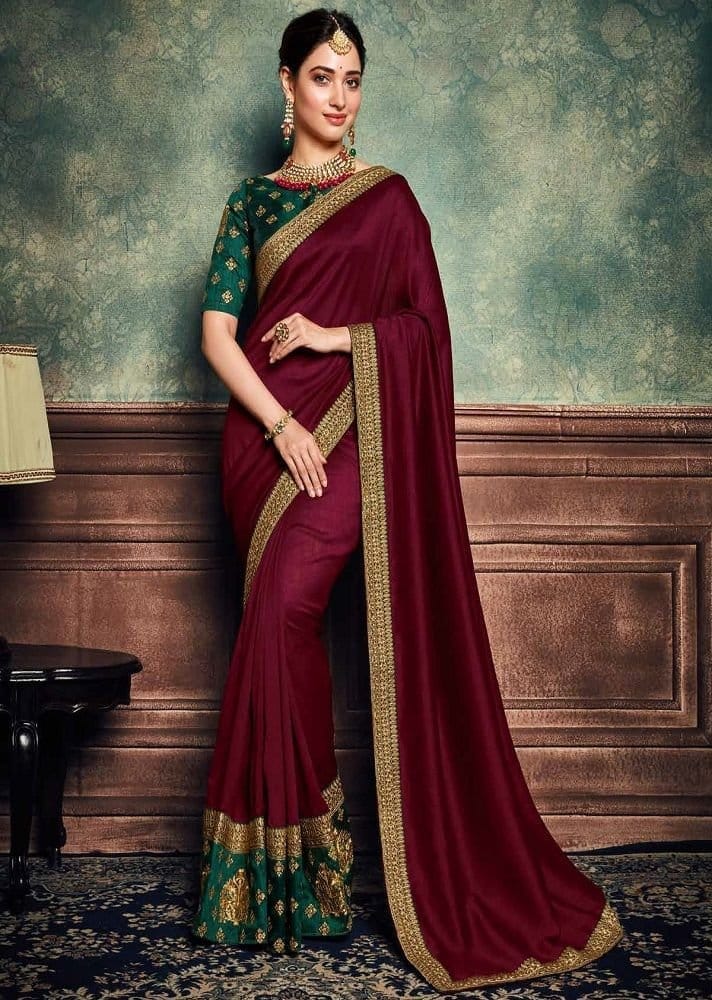 Embroidered Border Art Saree in - Sarees | Buy online on ZillyBuy