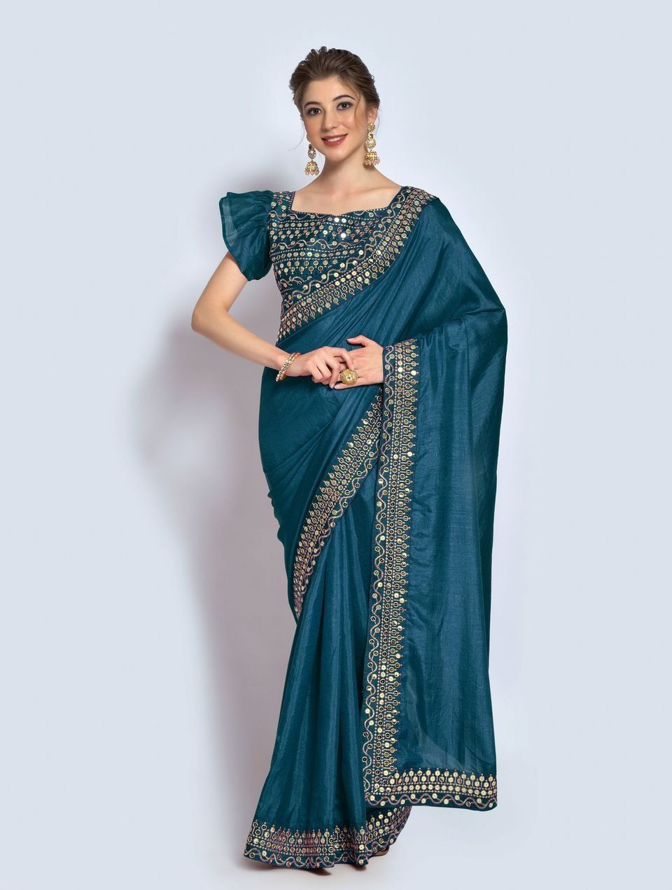 Ramaa Vichitra Silk Sarees With Sequence & Embroidery Border And Fancy Sequence & Embroidery Blouse Piece