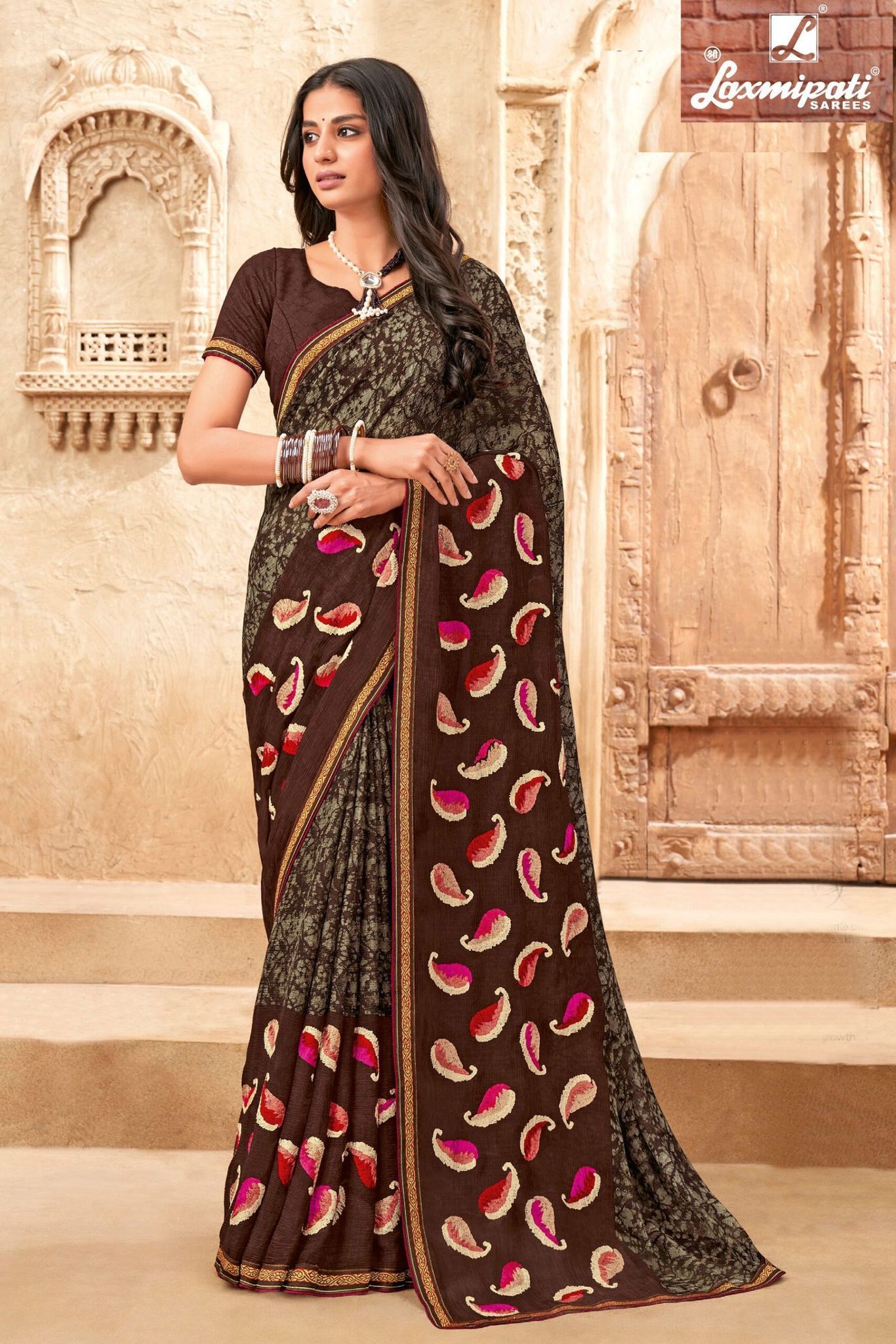 Multicolor Color Chiffon Saree With Embroidery Border And Fancy Resham Embroidery Blouse Piece