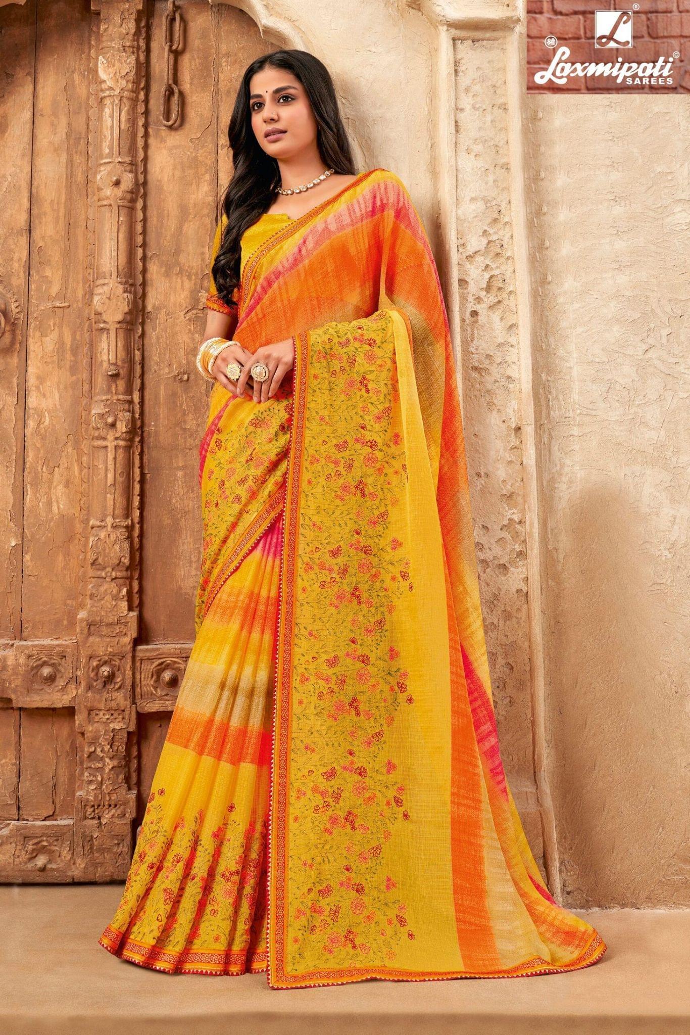 Multicolor Color Chiffon Saree With Embroidery Border And Fancy Resham Embroidery Blouse Piece