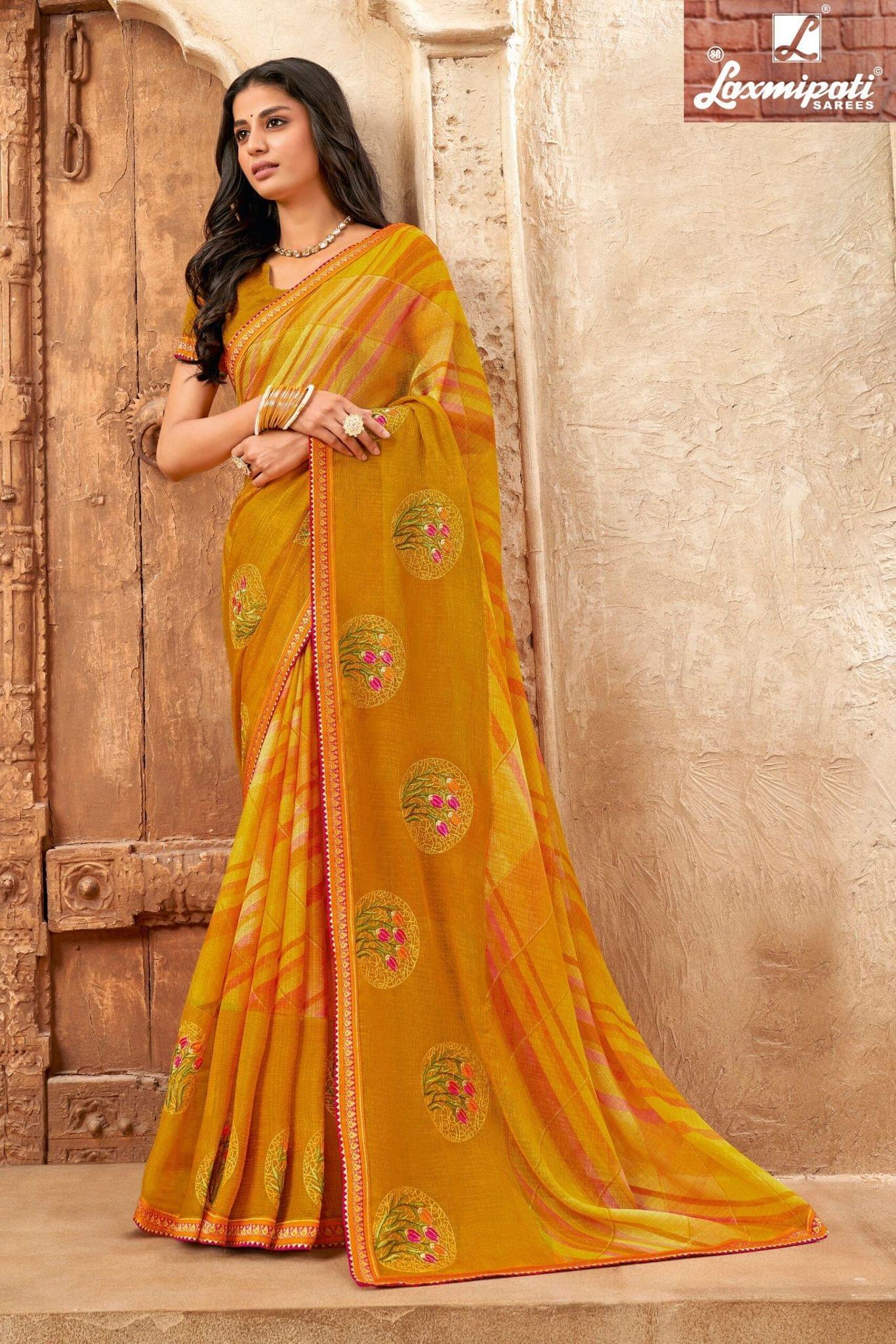 Multicolor Color Chiffon Saree With Embroidery Border And Fancy Resham Embroidery Blouse Piece