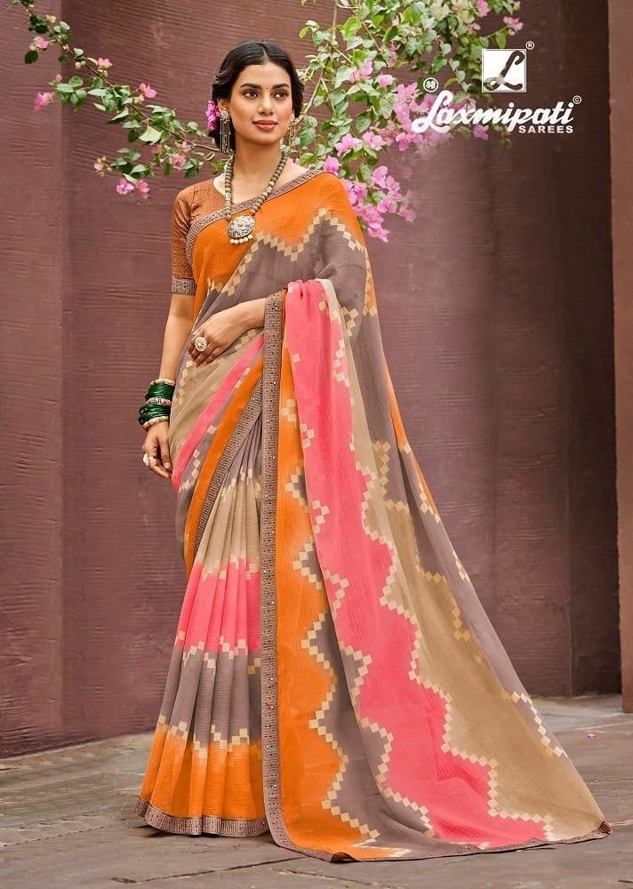 Multicolor Color Chiffon Printed Saree With Fancy Border And Fancy Blouse Piece