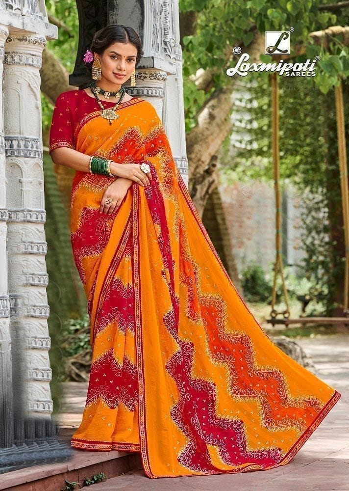 Multicolor Color Georgette Printed Saree With Fancy Border And Fancy Blouse Piece - Sarees | Buy online on ZillyBuy