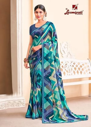Digital Printed Georgette Saree in Blue