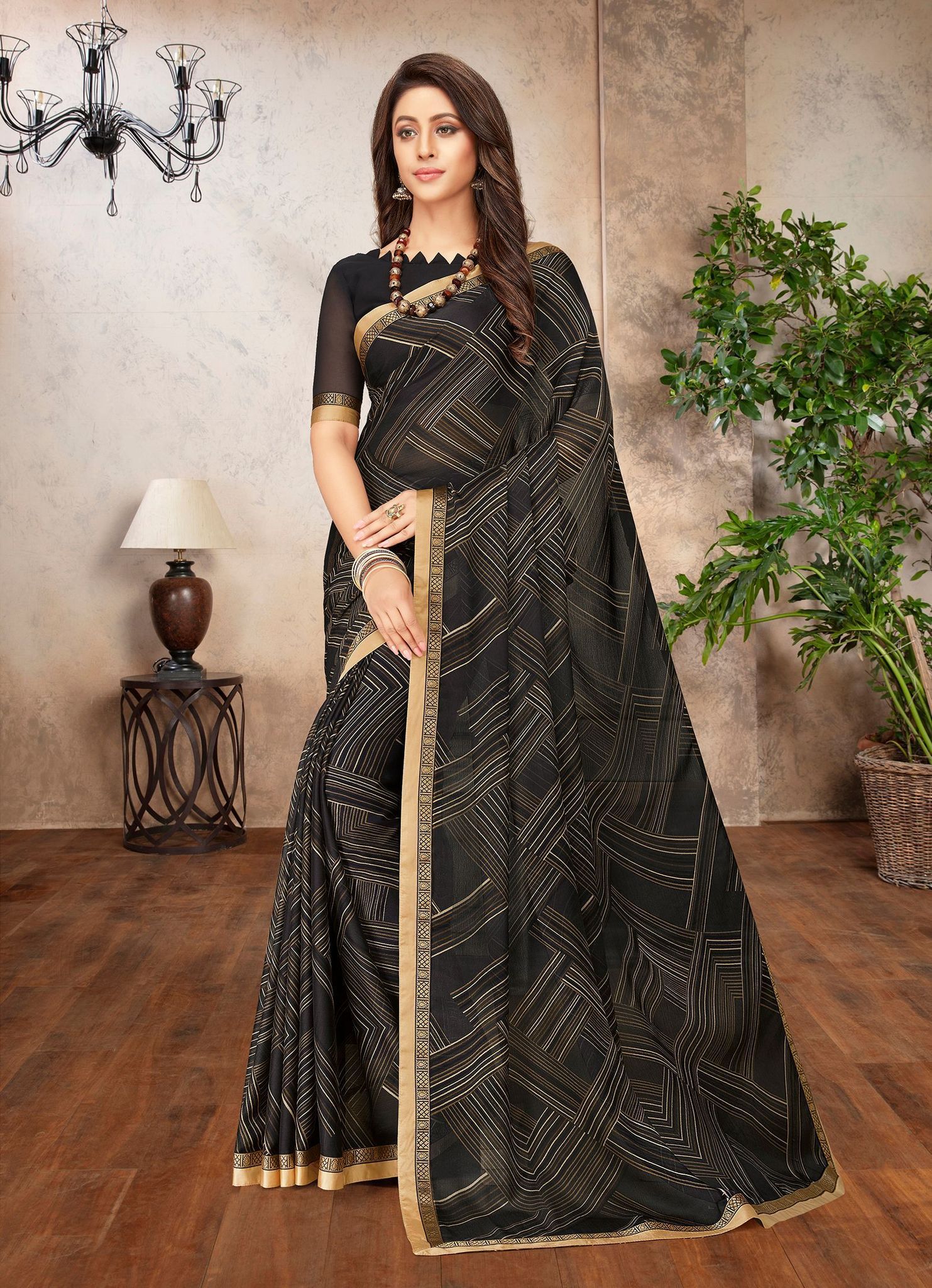 Multicolor Color Georgette Fabric Printed Saree With Fancy Woven Border And Fancy Woven Blouse Piece